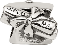 Sterling Silver 925 Graduation Cap & Diploma Bead with Antiqued Finish