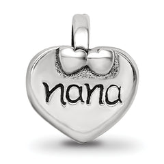 Sterling Silver 925 Nana Heart Bead with Antiqued Finish Solid Design