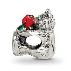 Sterling Silver 925 Kids Bear Bead with Enameled Flower Antiqued Finish