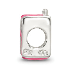 Sterling Silver 925 Kids Enameled Pink Cell Phone Bead Polished Finish