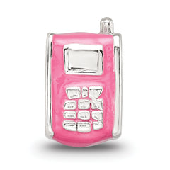 Sterling Silver 925 Kids Enameled Pink Cell Phone Bead Polished Finish