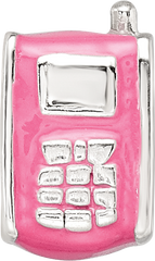 Sterling Silver 925 Kids Enameled Pink Cell Phone Bead Polished Finish