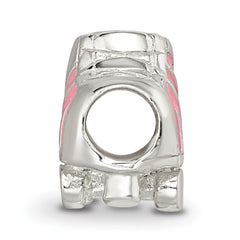 Sterling Silver 925 Kids Bead with Enameled Rollerskate Design, Polished Finish