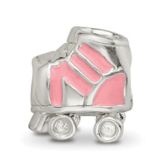 Sterling Silver 925 Kids Bead with Enameled Rollerskate Design, Polished Finish