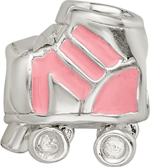 Sterling Silver 925 Kids Bead with Enameled Rollerskate Design, Polished Finish