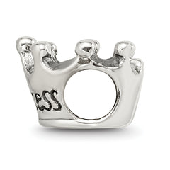 Sterling Silver 925 Kids Princess Crown Bead with Antiqued Finish