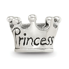 Sterling Silver 925 Kids Princess Crown Bead with Antiqued Finish