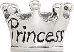 Sterling Silver 925 Kids Princess Crown Bead with Antiqued Finish