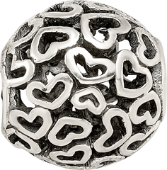 Sterling Silver 925 Bali Heart Bead with Antiqued Finish 10mm