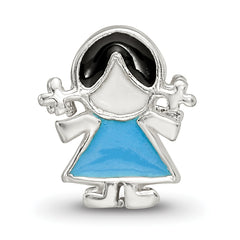 Sterling Silver 925 Enameled Blue Dress Girl Bead Vintage-Inspired Gift