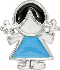 Sterling Silver 925 Enameled Blue Dress Girl Bead Vintage-Inspired Gift