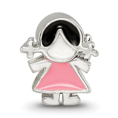Sophia Jewelers Sterling Silver 925 Girl Bead with Pink Enameled Dress