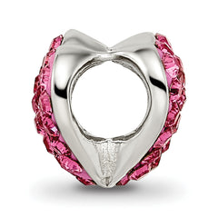 Sterling Silver 925 Pink Crystal Heart Bead with Polished Finish