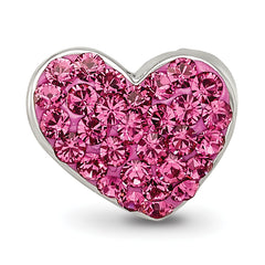 Sterling Silver 925 Pink Crystal Heart Bead with Polished Finish