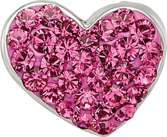 Sterling Silver 925 Pink Crystal Heart Bead with Polished Finish