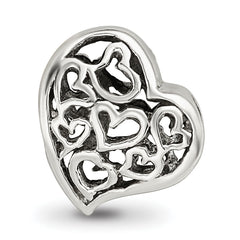Sterling Silver 925 Polished Bead with Cutout Hearts Elegant Design
