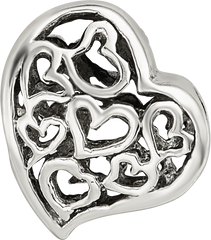 Sterling Silver 925 Polished Bead with Cutout Hearts Elegant Design