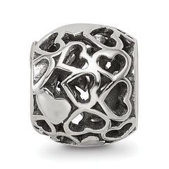 Sterling Silver 925 Antiqued Hearts Bali Bead Solid Vintage Design