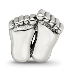 Sterling Silver 925 Antiqued Feet Bead with Solid Casted Design