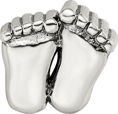 Sterling Silver 925 Antiqued Feet Bead with Solid Casted Design