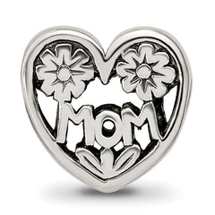 Sterling Silver 925 Mom Heart Bead with Antiqued Finish Elegant Gift Ready Design