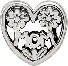 Sterling Silver 925 Mom Heart Bead with Antiqued Finish Elegant Gift Ready Design