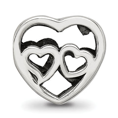 Sterling Silver 925 Two Hearts Bead with Polished Finish Elegant Gift Ready