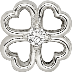 Sterling Silver 925 Four Leaf Clover Bead with CZ, Polished Finish, Lucky Charm