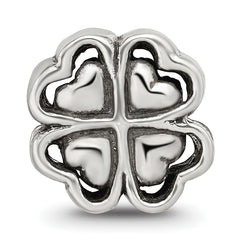 Sterling Silver 925 Four Leaf Heart Clover Bead Polished Finish with Lucky Charm Design