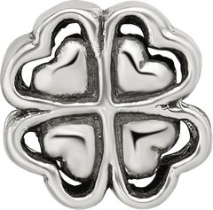 Sterling Silver 925 Four Leaf Heart Clover Bead Polished Finish with Lucky Charm Design