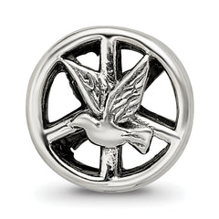 Sterling Silver 925 Dove & Peace Bead with Antiqued Finish, Vintage Inspired