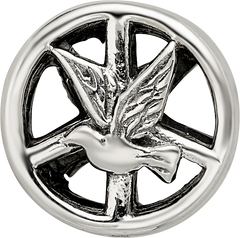 Sterling Silver 925 Dove & Peace Bead with Antiqued Finish, Vintage Inspired