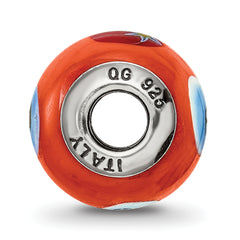 Sterling Silver 925 Italian Glass Bead with Orange Accents Elegant and Vibrant Accessory