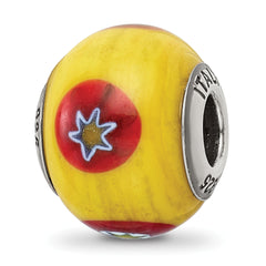 Sterling Silver Reflections Italian Yellow w/Decorative Accents Glass Bead