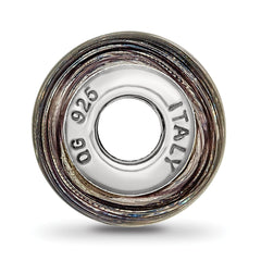 Sterling Silver Murano Glass Bead with Purple Stripes Elegant, Handcrafted Italian Design