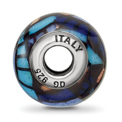 Sterling Silver 925 Italian Blue Glass Bead with Decorative Overlay Polished Finish
