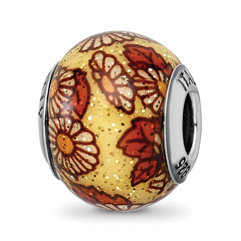 Sterling Silver Reflections Italian Yellow Floral Overlay Glass Bead