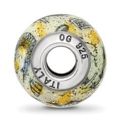 Sterling Silver 925 Glass Bead with Polished Yellow & White Italian Design