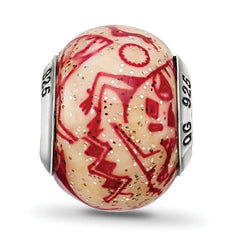 Sterling Silver 925 Decorative Red Glass Bead with Polished Finish