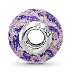 Sterling Silver 925 Polished Purple Glass Bead Elegant Italian Design