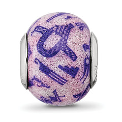 Sterling Silver 925 Polished Purple Glass Bead Elegant Italian Design