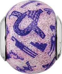 Sterling Silver 925 Polished Purple Glass Bead Elegant Italian Design
