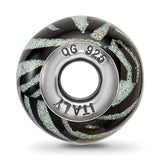 Sterling Silver Black & White Striped Glass Bead Polished Finish Elegant Style