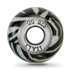 Sterling Silver Black & White Striped Glass Bead Polished Finish Elegant Style