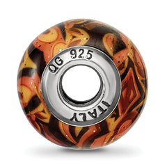 Sterling Silver 925 Polished Glass Bead with Italian Orange Design
