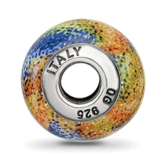 Sterling Silver Italian Glass Bead with Blue, Orange & Green Polished Finish