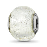 Sterling Silver Reflections Italian Silver w/Silver Glitter Glass Bead