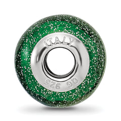 Sterling Silver 925 Green Glitter Glass Bead with Polished Finish