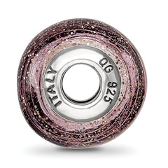 Sterling Silver 925 Pink Glitter Glass Bead with Polished Finish Elegant Charm