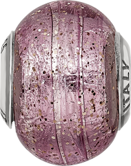 Sterling Silver 925 Pink Glitter Glass Bead with Polished Finish Elegant Charm